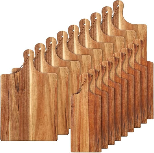 Tanlade 18 Pcs Wood Cutting Board Set Cutting Board with Handle Chopping Serving Board Butcher Cutting Block for Valentines Mother's Day Wedding Housewarming Gift, 16'' x 10'', 16'' x 5'' (Acacia)