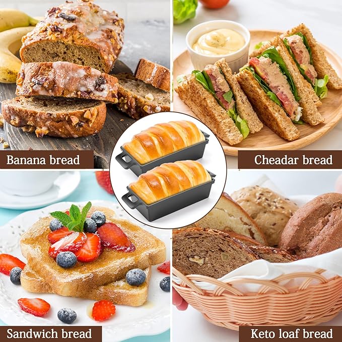 2 Piece 10 x 5 Inches Cast Iron Bread Pan with Lid 2 in 1 Loaf Pans Set Bakeware Sourdough Pots for Baking Bread Homemade Meatloaf(Black Cast Iron)
