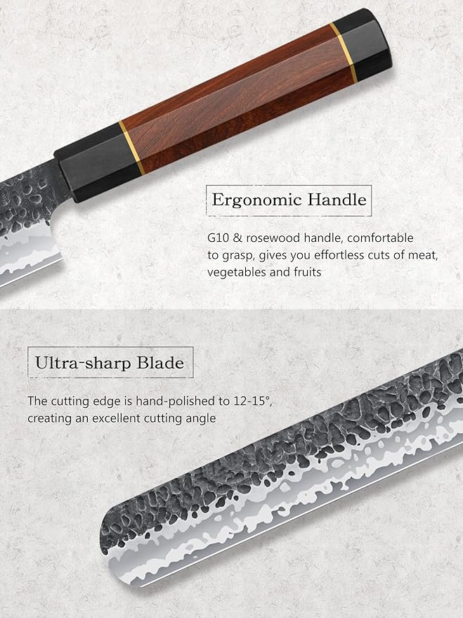12 Inch Brisket Slicing Knife, Japanese Carving Knife for Meat Cutting and BBQ, Hand Forged Razor Sharp Slicing Knives with Ergonomic Octagonal Handle