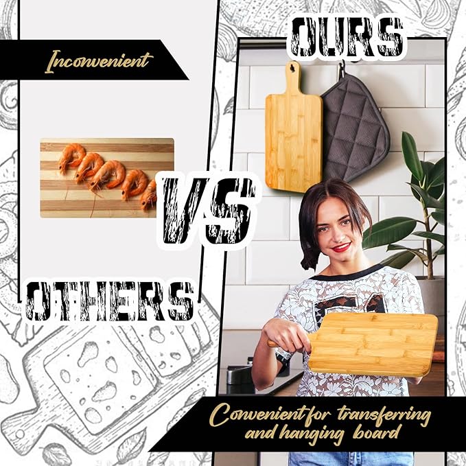 Nuenen 30 Pcs Wood Cutting Board with Handle 15.7 x 7.8 Inch Acacia Bamboo Wooden Serving Kitchen Chopping Boards for Pizza, Bread, Cheese, Charcuterie, Fruit, Vegetables (Bamboo)