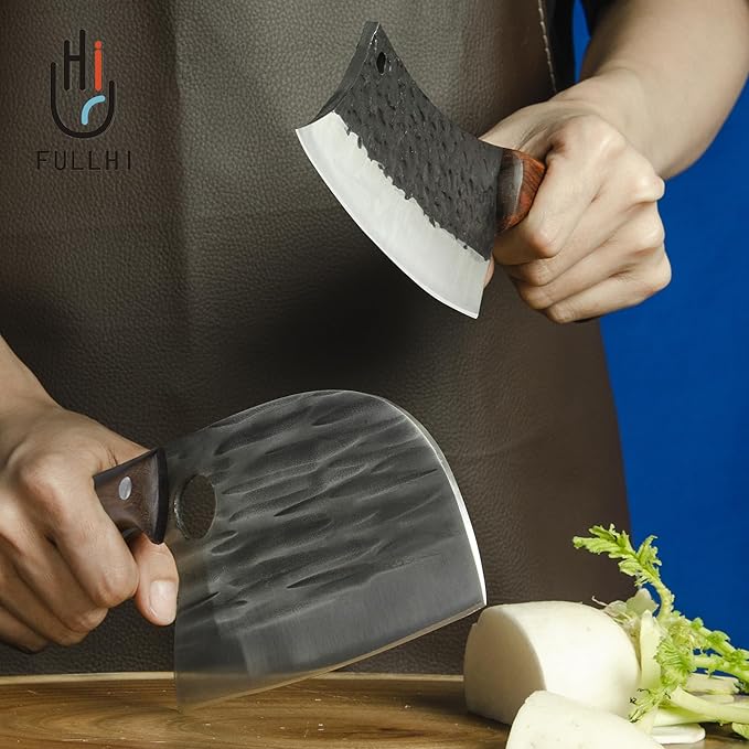 FULLHI Butcher Knife Set with Kitchen Shears, Hand Forged Chef Boning Knife With Scissors High Carbon Steel Carving Fish Chef Knife For Kitchen, Camping, BBQ