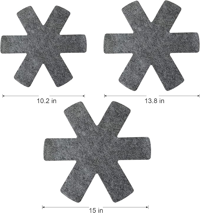 Pot and Pan Protectors, Set of 6 and 3 Different Size, Non Slip Pan Dividers for Stacking Avoid Scratch Cookware Protectors, Protecting and Separating Pots and Pans (Gray)