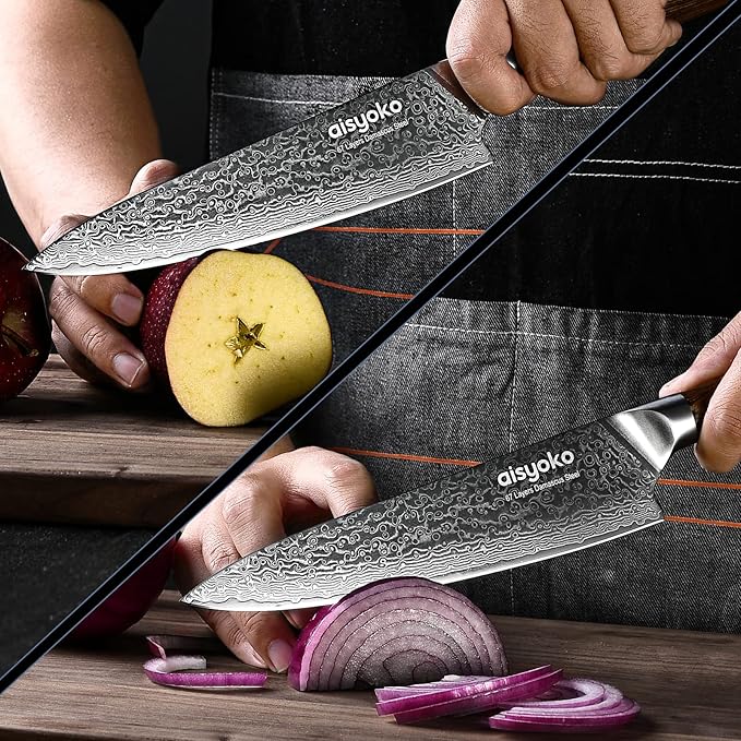 Damascus chef knife 8-inch sharp kitchen knife Japan VG-10 stainless steel ergonomic color wooden handle luxury gift box - with scabbard
