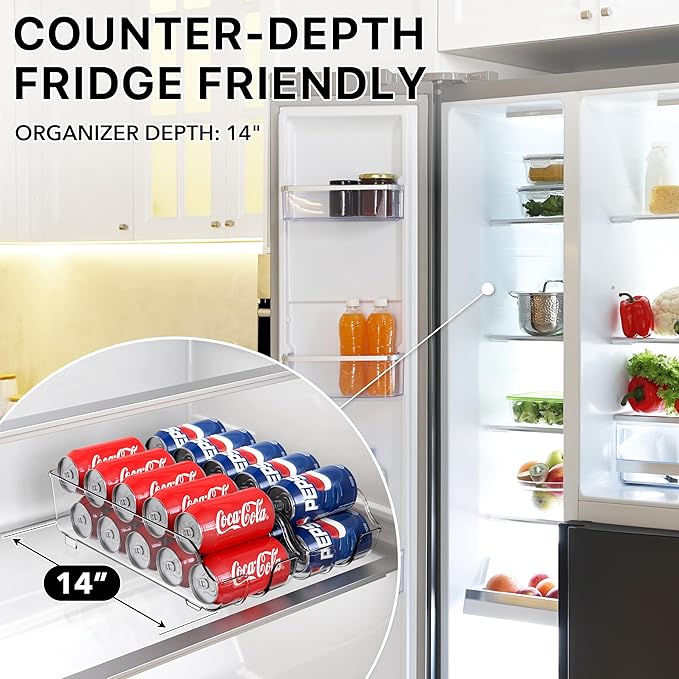 Simple Houseware Soda Can Organizer and Dispenser for Refrigerator / Pantry, Clear, Set of 4