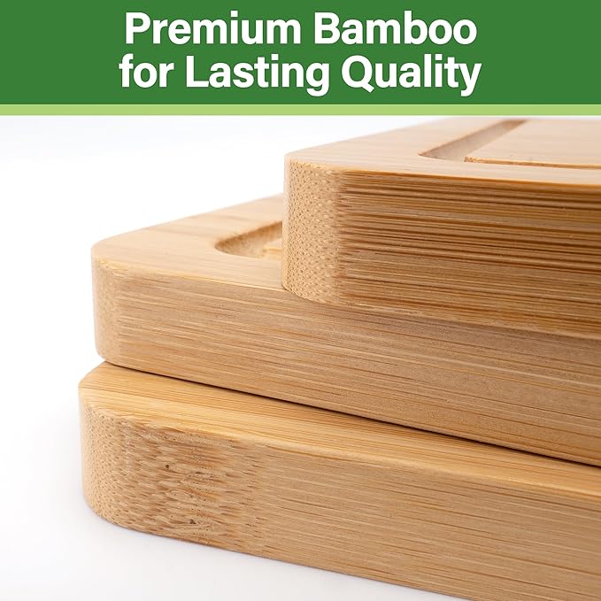 Bamboo Cutting Board For Kitchen, Bamboo Cutting Board Set of 3 with Juice Groove, Double-Sided Chopping Board Serving Board for Meat, Vegetables and Cheese