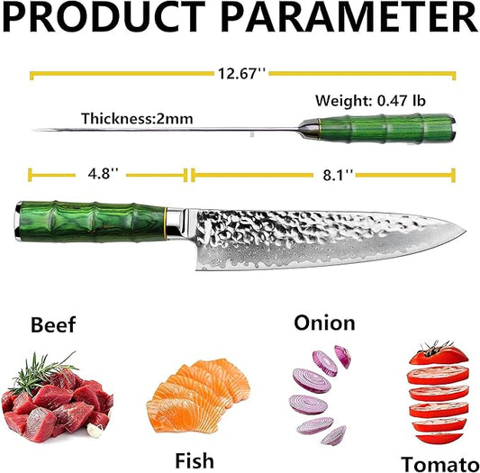 Kitory Damascus Chef Knife 8 Inch - 10Cr15CoMoV Super Steel 73 Layers Blade, Professional Chef Knife For Kitchen Cooking, 2024 Gifts For Women and Men