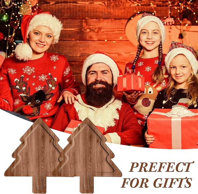 3 Pcs Christmas Appetizer Platter 12 Inch Cutting Board Acacia Serving Trays Wood Charcuterie Board Tray Snack Dessert Candy Dish Plate for Kitchen Gifts (Christmas Tree)