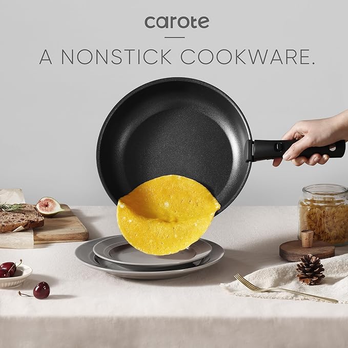 CAROTE 19Pcs Pots and Pans Set Non Stick, Cookware Set Detachable Handle, Nonstick Induction Kitchen Sets Non Stick with Removable Handle, RV Cook Ware, Oven Safe, Black