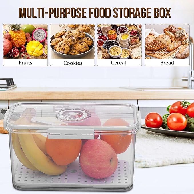 Bread Box Bread Boxes for Kitchen Counter Airtight, Time Recording Bread Storage Container with Lid, Bread Keeper for Homemade Bread, Toast, Bagel, Donut and Cookies, LARGE White