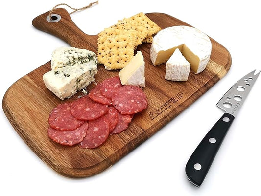 Cheese Knife Set - MATTSTONE HILL Cheese Knife & Acacia Cheese Board Set, Soft & Semi Hard Cheese Knife, Cutting Board, Charcuterie Board, Wood Serving Platter