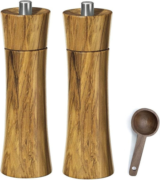 Zassenhaus "Frankfurt" Olive Wood Ceramic Salt & Pepper Mill Gift Set, 7-Inch - With Wooden Spice Scoop