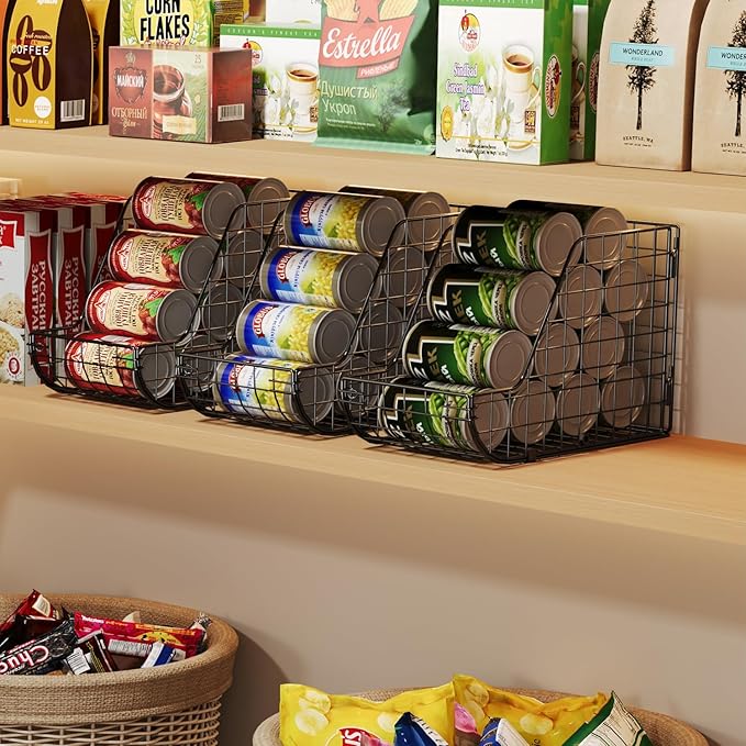 X-cosrack Stackable Can Organizer for Pantry 3Pack,Standing Dispenser Storage Bins,Metal Wire Basket Beverage Pop Soda Rack Stand Kitchen Pantry Countertop Cabinets,Stacking Canned Food Holder