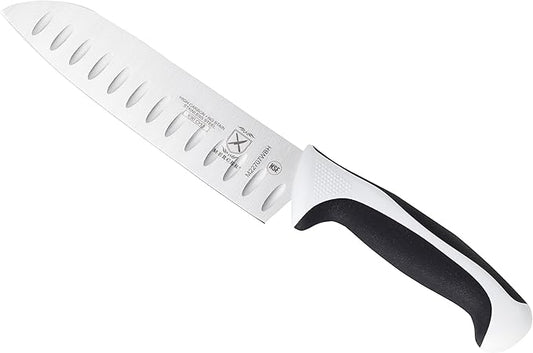 Mercer Culinary Millennia Color Handle Cutlery 7" Santoku Knife (Granton Edge) White