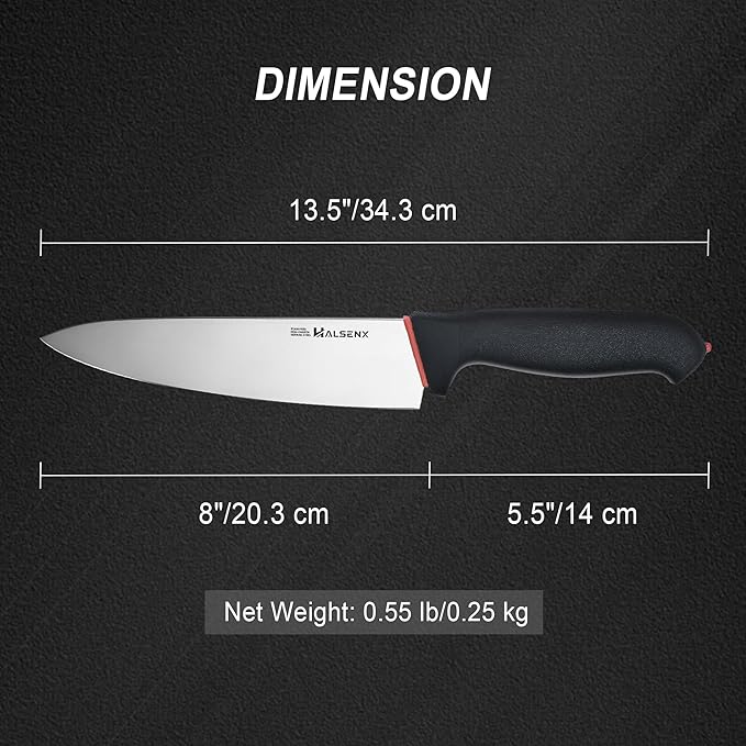 Chef Knife 8 Inch, High Carbon German Steel Sharp Blade with Non-Slip Softgrip, Multi-Purpose Kitchen Knife for Meat, Fruit & Vegetables Cutting