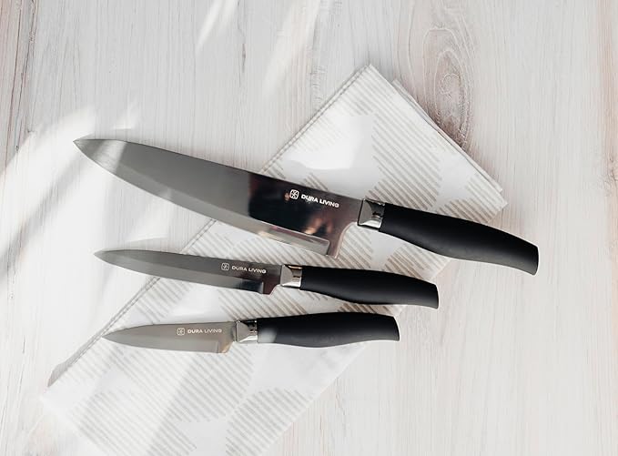 Paring Knife - 3.5 Inch Black Nonstick Titanium Plated Stainless Steel Ultra Sharp Blade, With Ergonomic Comfort Grip Handle Kitchen Knife, With Matching Sheath