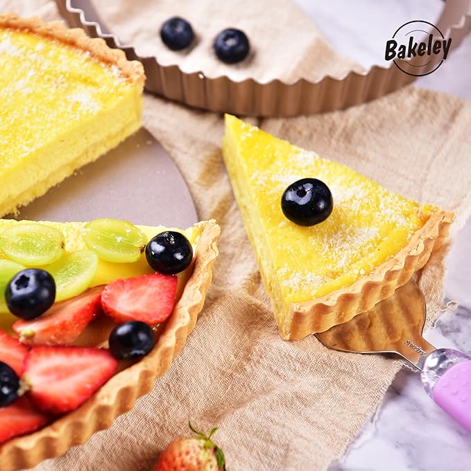 11-Inch Round Tart Pan with Loose Removable Bottom, Non-Stick Carbon Steel Quiche Pan for Oven Baking (Champagne Gold)