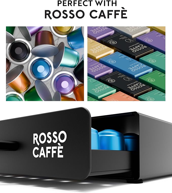 ROSSO CAFFÈ - Coffee Capsule Drawer Organizer, Holds Up to 45 capsules, Space-Saving Storage, Sleek Countertop Design