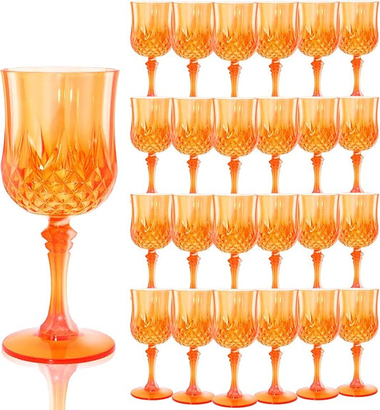 Plastic Wine Glasses,Orange Goblets Vintage Style Cordial Drinking Glasses for Wedding Reception, Halloween Grand Event Party Supplies (24, Pumpkin orange)