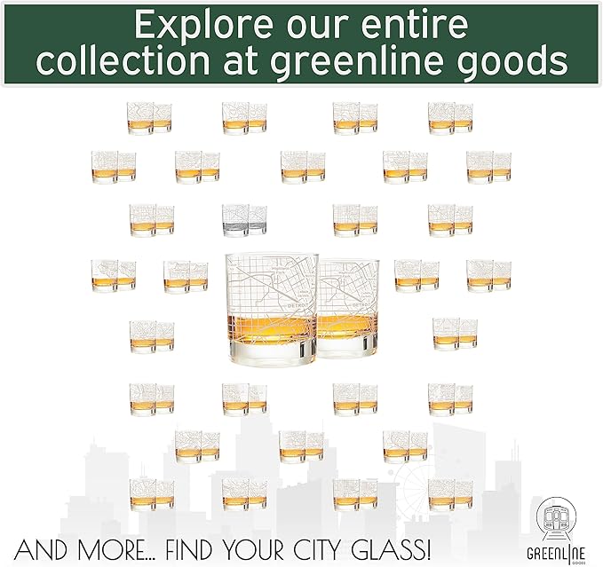 Greenline Goods Whiskey Glasses - 10 Oz Tumbler Set for Detroit, Michigan lovers, Etched with Detroit Map Old Fashioned Rocks Glass - Set of 2