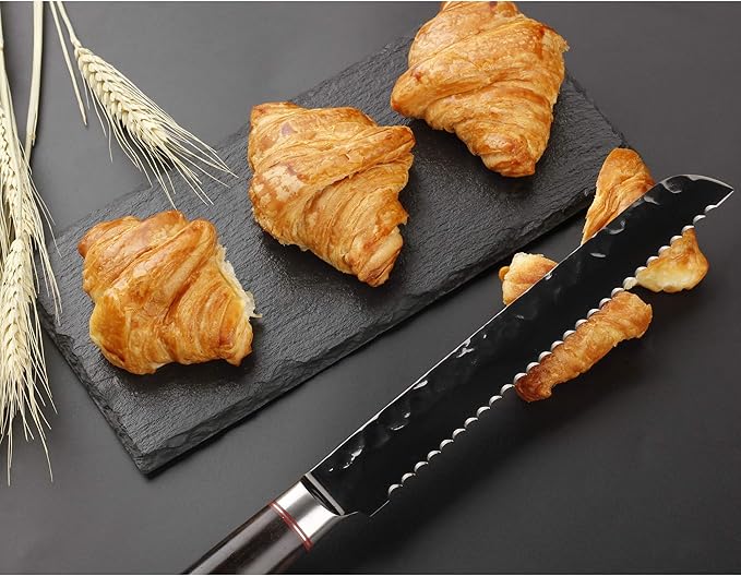 YOUSUNLONG Serrated Bread Knife 8 Inch Bread Slicer Cake knife - Japanese AUS8 Steel Blade - Naturel Leadwood Handle
