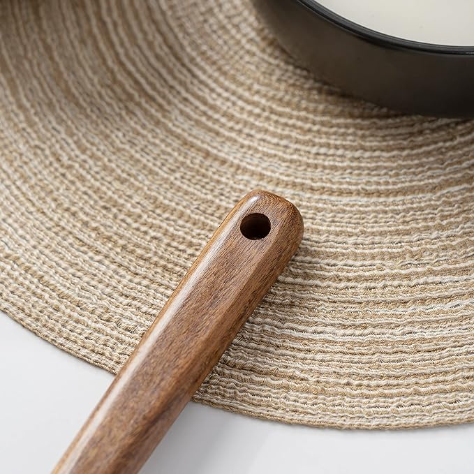 FJNATINH Wooden Soup Ladle Set, Kitchen Spoon Set Utensils, 4 Pcs Handmade Natural Teak Cooking Spoons, Long Handle Wooden Soup Ladle Spoon