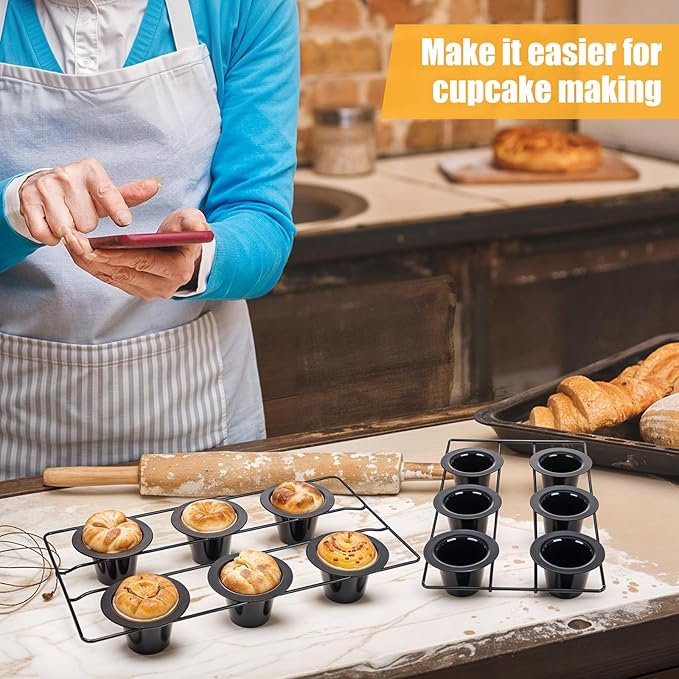 2 Pcs 12 Cups Nonstick Popover Pan Muffin Cupcake Pan Pudding Pan Bakeware for Oven Baking, Frittatas, Muffins, Quiches, Pudding Cakes