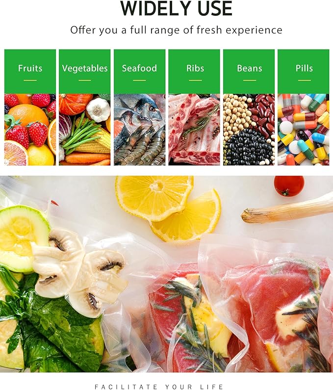 Syntus Vacuum Sealer Bags for food, 2 Pack 8" x 20' Commercial Grade Bag Rolls, Food Vac Bags for Storage, Meal Prep or Sous Vide