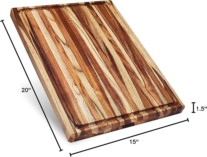 Sonder Los Angeles, XL Thick Teak Wood Cutting Board for Kitchen with Juice Groove, Sorting Compartments, Charcuterie Cheese Board 20x15x1.5 in (Gift Box Included)