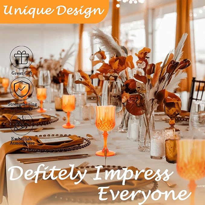 Plastic Wine Glasses,Plastic Goblets Vintage Style Cordial Drinking Glasses for Wedding Reception, Halloween Grand Event Party Supplies (48, Pumpkin orange)