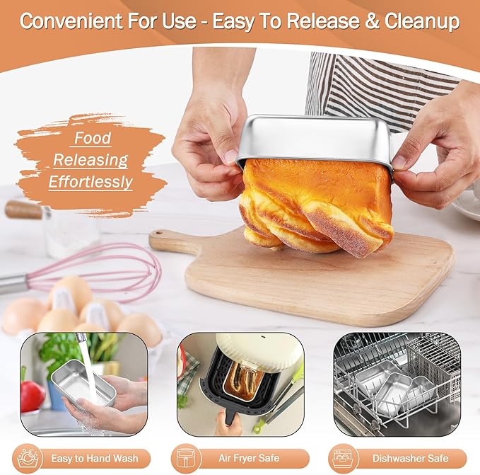 TeamFar Mini Loaf Pan, 12 PCS Stainless Steel Loaf Pans for Baking Bread, 6.3 x 3.5 Inch Bread Baking Pan for Homemade Bread, Meatloaf, Cake and Brownies, Non-Toxic, Oven & Dishwasher Safe