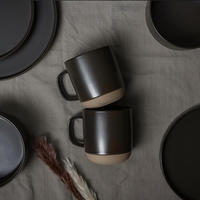 MIAMIO β Coffee Mugs Set of 4 / Ceramic Cups for Coffee (17.5 oz), Cappuccino, Latte Macchiato, Tea, Espresso/Dishwasher and Microwave Safe β Sierra Collection (Dark, Mugs (4x))