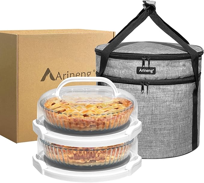 2 Pack Pie Containers with Lids and Handles, Includes Insulated Bags and Non-Slip Heating Pads, BPA Free Pie and Cheesecake Containers, Thanksgiving Gifts