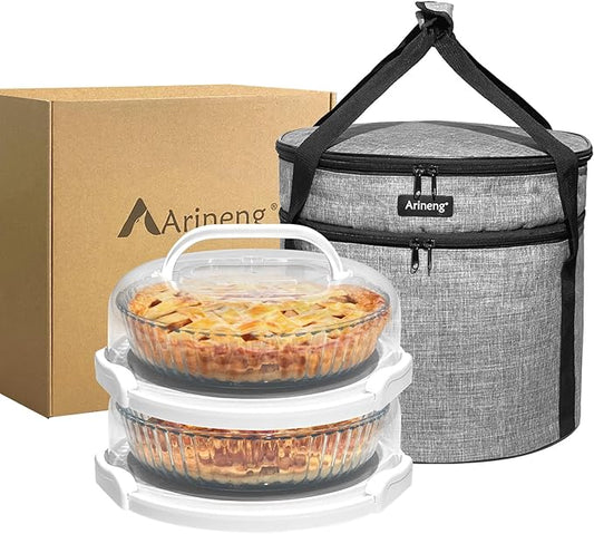 2 Pack Pie Containers with Lids and Handles, Includes Insulated Bags and Non-Slip Heating Pads, BPA Free Pie and Cheesecake Containers, Thanksgiving Gifts