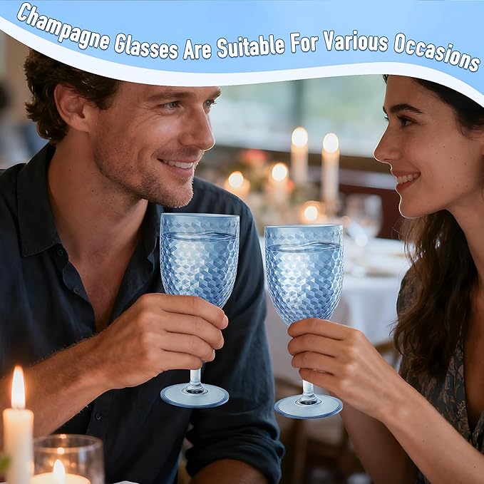 12PCS Blue Plastic Wine Glasses 13oz,Acrylic Goblets Toasting Glassware,Unbreakable Cups Drinking Glasses for Bar Party,Wedding