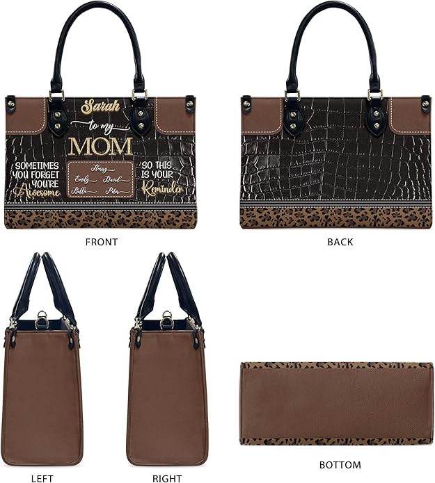 THUYPT Personalized Birth Flower Leather Bag for Mom, Women Faux Leather Handbags with Ziplock, Mother's Day Gifts