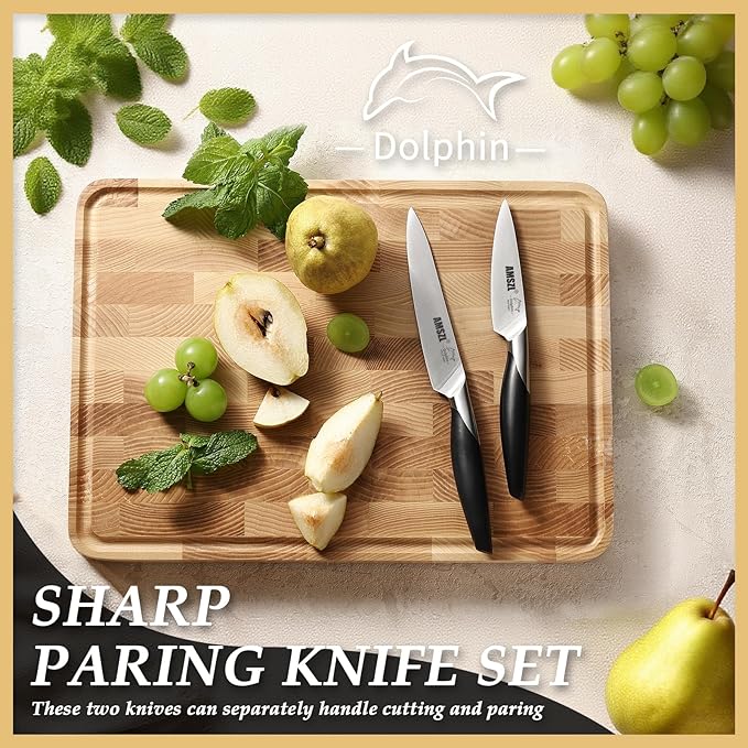 DOLPHIN Forged Paring Knife Set 2, German 1.4116 High Carbon Stainless Steel, Ultra Sharp & Durable, Comfortable Black ABS Handle, Perfect for Dinning & Fruit