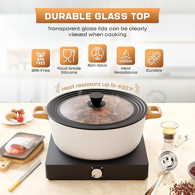 Universal Lid for Pots, Pans & Skillets Size 12", 12.5", 13", 13.5", 14" & 15" Cookwares -Tempered Glass with Silicon Rim-Black