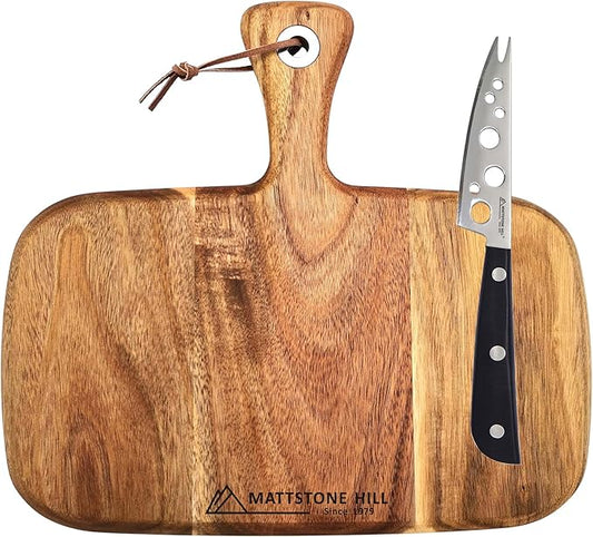 Cheese Knife Set - MATTSTONE HILL Cheese Knife & Acacia Cheese Board Set, Soft & Semi Hard Cheese Knife, Cutting Board, Charcuterie Board, Wood Serving Platter