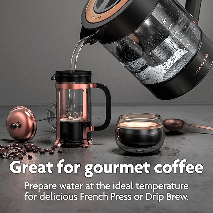 Vianté Electric Kettle With Infuser For Loose Leaf. Hot Tea Maker With Temperature Control And Automatic Shut Off. Tea Kettle With Brewing Programs. 1.5 Liters Capacity | Black Color