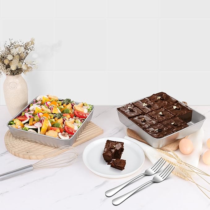 LIANYU 9 Inch Square Cake Pan, Stainless Steel Baking Lasagna Brownie Bread Pan, Perfect for Birthday Party Wedding, Oven & Dishwasher Safe