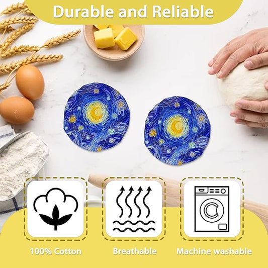 VinCent Van-Gogh Starry Night Sourdough Starter Jar Covers Reusable,Breathable Fabric Lids for Mason Jars,Wide Mouth and Regular Mouth(5 Pack)