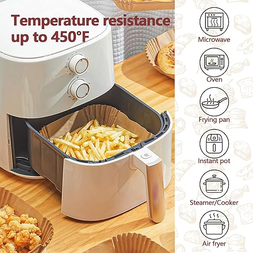 150 Pack 10 Inch Air Fryer Liners, Parchment Paper Sheets for Air Fryer Basket, Non-Stick, Disposable, Unbleached, Heat Resistant, Fits 5-8 QT Air Fryers, Oil-Free & Healthy Cooking