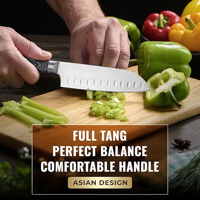 Cutluxe Santoku Knife – Ultra Sharp 5 Inch Vegetable Japanese Knife for Chopping, High Carbon Stainless Steel Blade, Full Tang Pakkawood Handle – Shinobi Series
