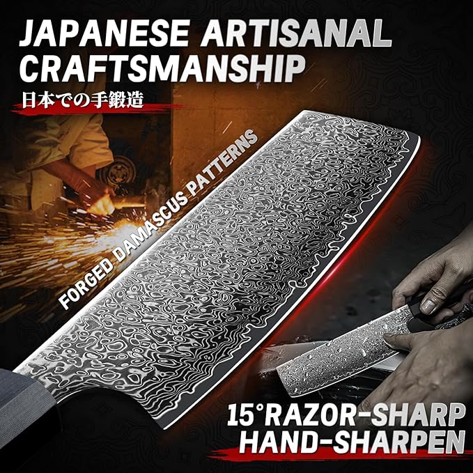 TIVOLI Damascus Nakiri Knife, Hand-ground Sharp Edge Meat Cleaver Kitchen Knives with 67-Layer Hand-Forged VG10 High Carbon Steel for Chopping Vegetable, Octagonal Handle,GIft for Dad,Mom