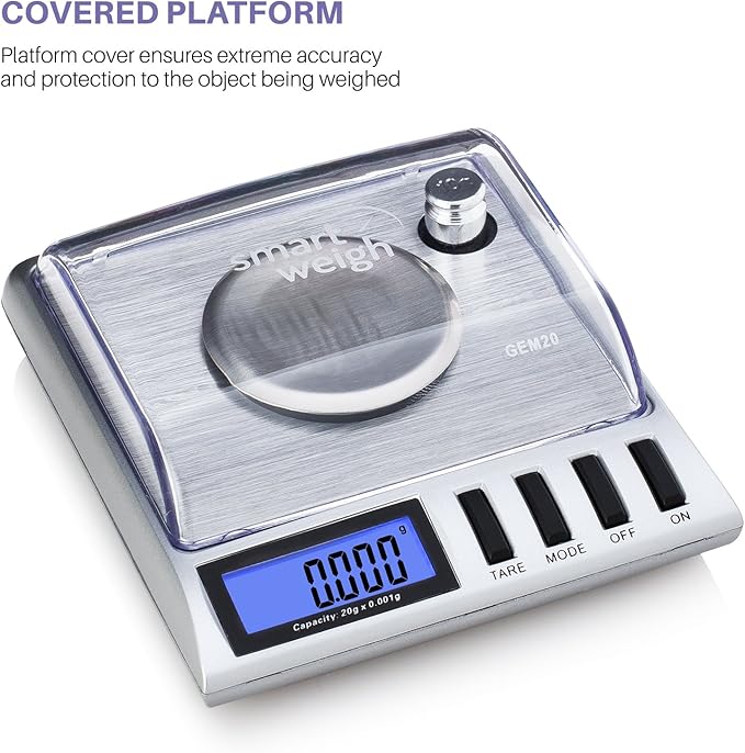 Smart Weigh GEM20-20g x 0.001 Grams, High Precision Digital Milligram Jewelry Scale, Reloading, Jewelry and Gems Scale, Calibration Weights and Tweezers Included