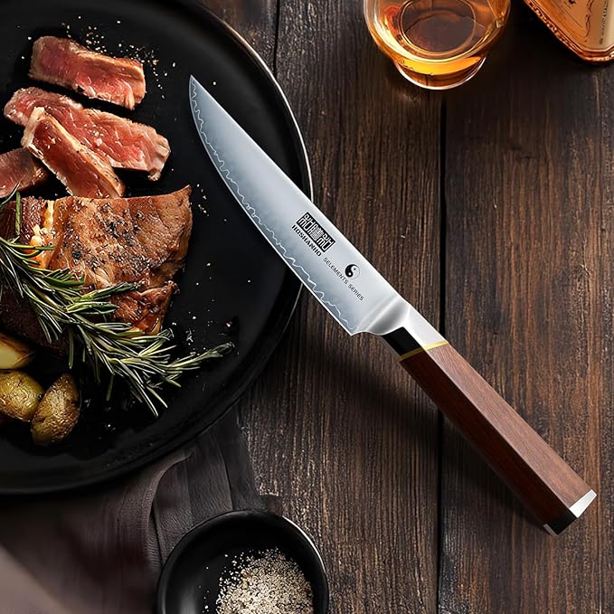 Steak Knives Set of 6, Ultra Sharp 4.5 Inch Professional Non Serrated Steak Knife Set for Precise Cutting, Japanese High Carbon Steel Steak Knife with Ergonomic Handle