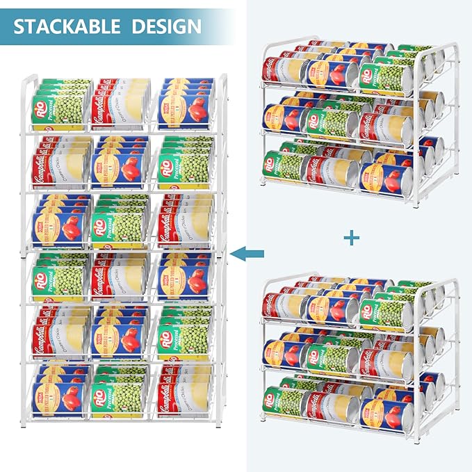 BTY Can Organizer for Pantry Stackable Can Rack Organizer 2 Pack Stacking Can Storage Dispensers 3 Tier Small Space Holds up to 36 Cans for Pantry, Kitchen, Cabinet White
