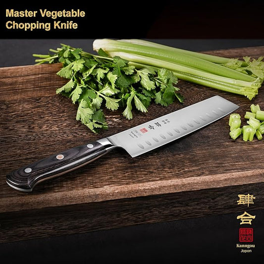 7 Inch Nakiri Knife Japanese Cleaver Knife, Japan AUS-8 Alloy Steel Kitchen Chopping Knife with Full-Tang Pakkawood Handle and Premium Gift Box (Classic Series)