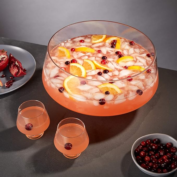 Viski Footed Glass Punch Bowl, Heavy Base Large Punch Bowl with Angled Design, Party Serveware for Cocktails & Functional Centerpiece, Clear, 2.5gal