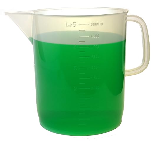EISCO Measuring Jug, 5000mL (5 Liter) - Short Form - Polypropylene Plastic - Molded Graduations - Chemical Resistant, Autoclavable - Handle for Convenient Lifting - Pitcher, Large Measuring Cup